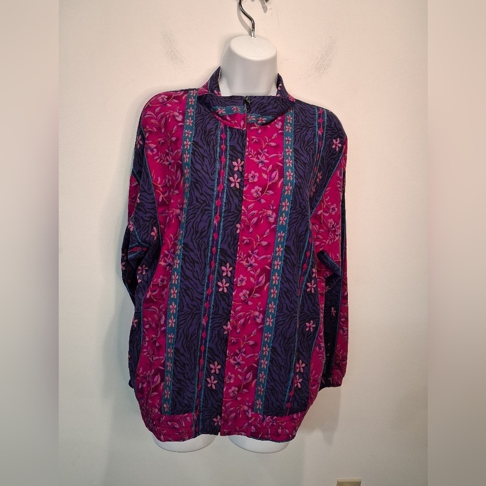 Erin London Size M 100% Silk Vintage Vibrant Floral Print Jacket